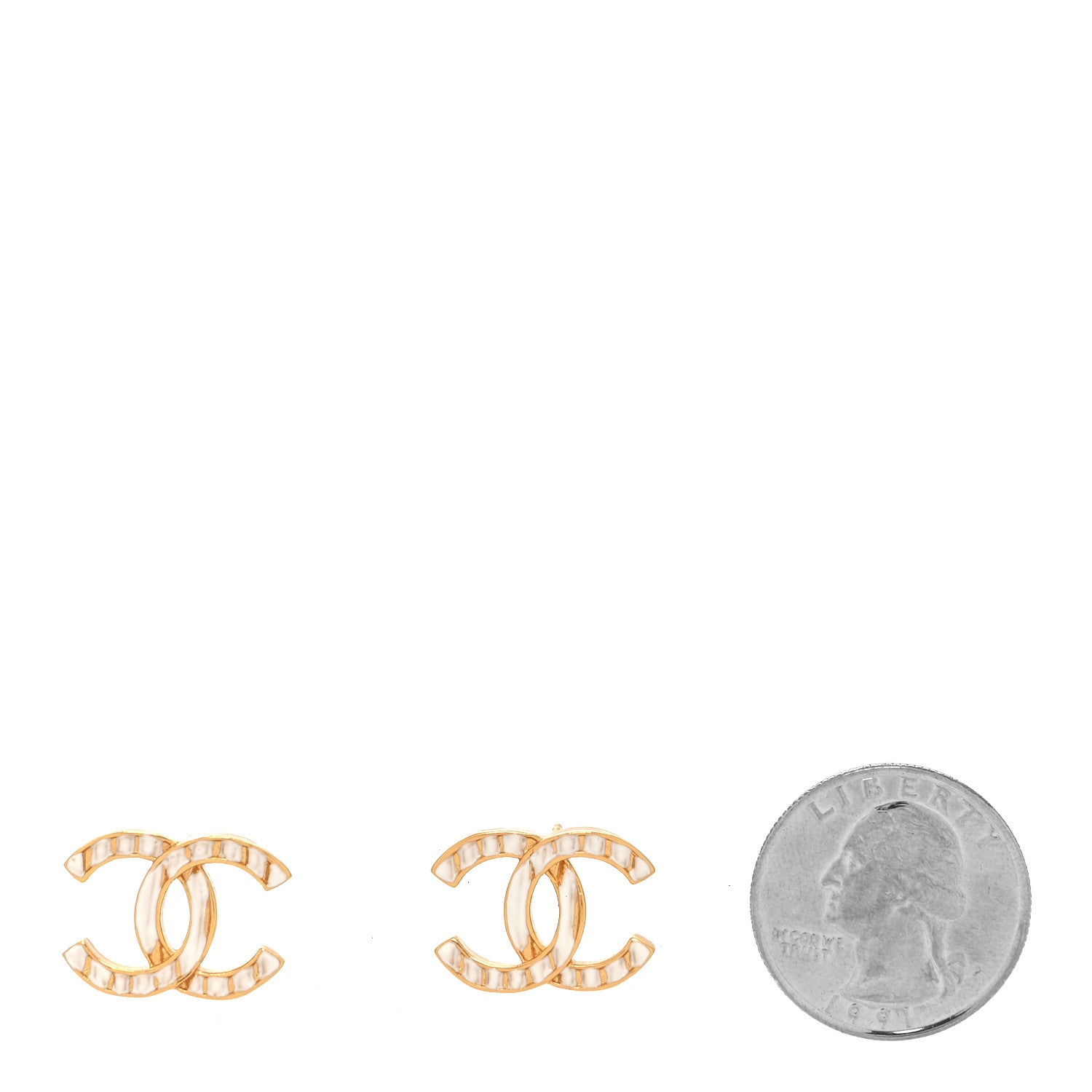 Chanel Metal CC Earrings Gold White 2 of 4