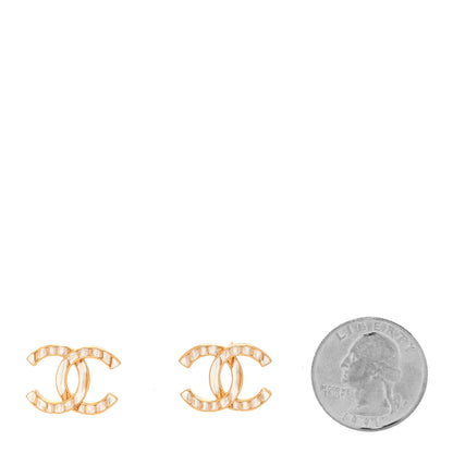 Chanel Metal CC Earrings Gold White 2 of 4