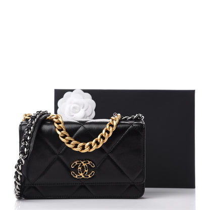 Chanel Shiny Goatskin Quilted Chanel 19 Wallet On Chain WOC Black 12 of 12