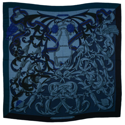Hermes Cashmere Silk Le Mors a La Conetable Shawl 140 Marine Noir Bleu Chine 2 of 6