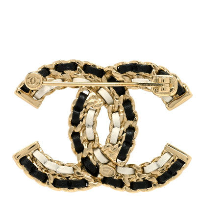 Chanel Lambskin Chain CC Brooch Black White Gold 2 of 3