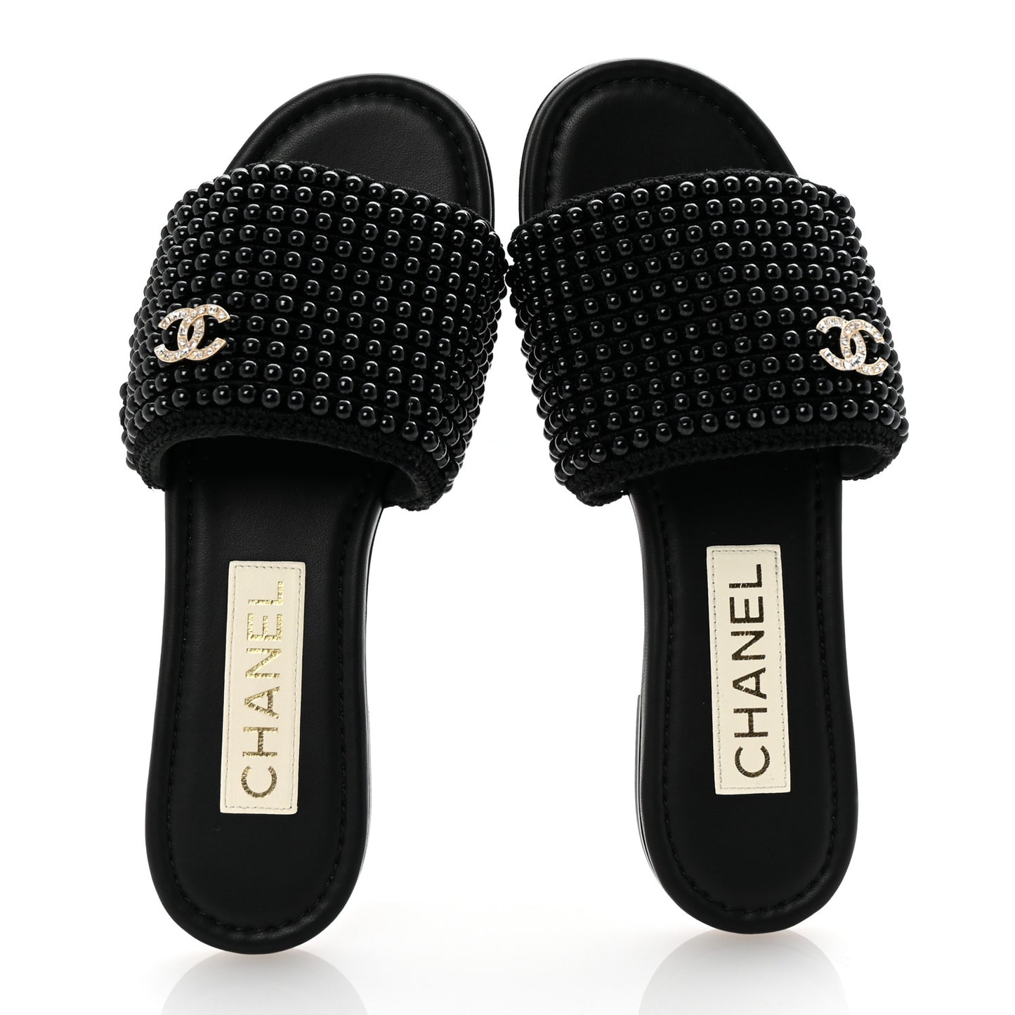 Pearl Crystal CC Mules Sandals 36 Black