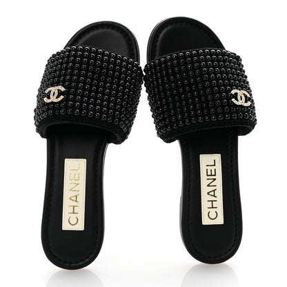 Chanel Pearl Crystal CC Mules Sandals 36 Black 2 of 10