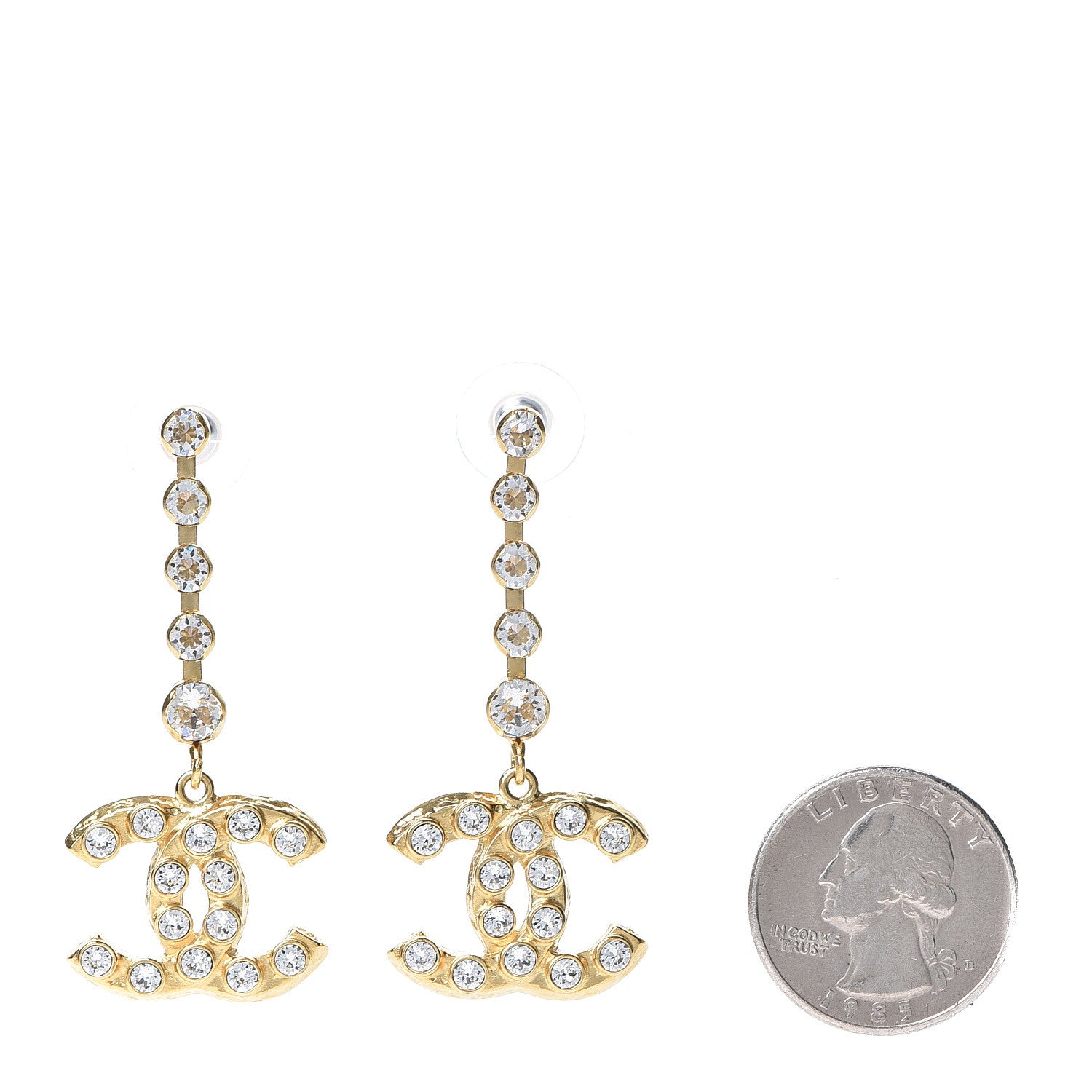 Chanel CC Crystal Drop Earrings Gold 2 of 5