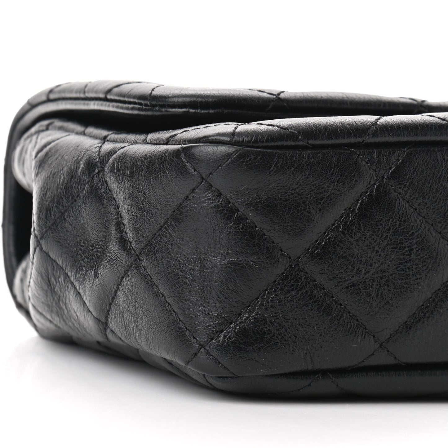 Glazed Calfskin Quilted Pearl Side Flap Black