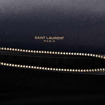 Saint Laurent Smooth Calfskin Cotton Canvas Matelasse Chevron Monogram Medium College Bag Deeply Blue 6 of 9