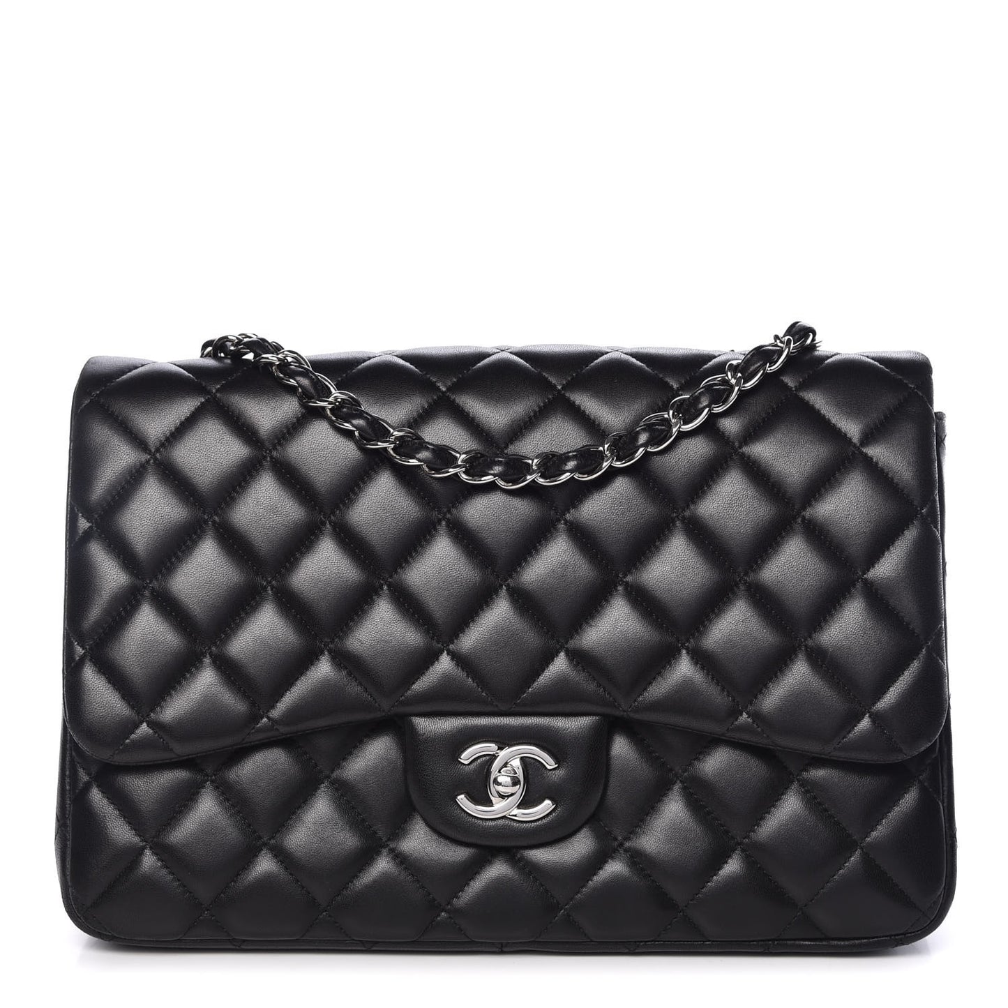 Lambskin Quilted Jumbo Single Flap Black
