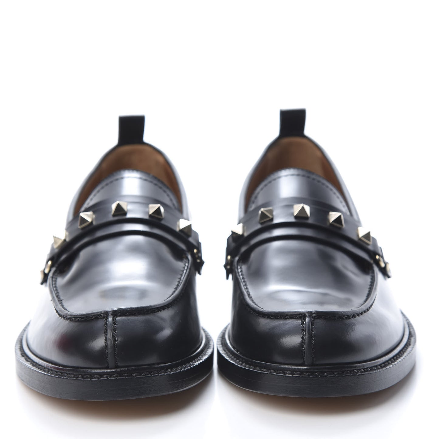 Calfskin Rockstud Abraded Loafers 39.5 Black
