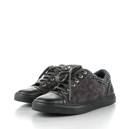 Chanel Suede Calfskin Tweed Low Top Sneakers 37.5 Dark Grey 3 of 9