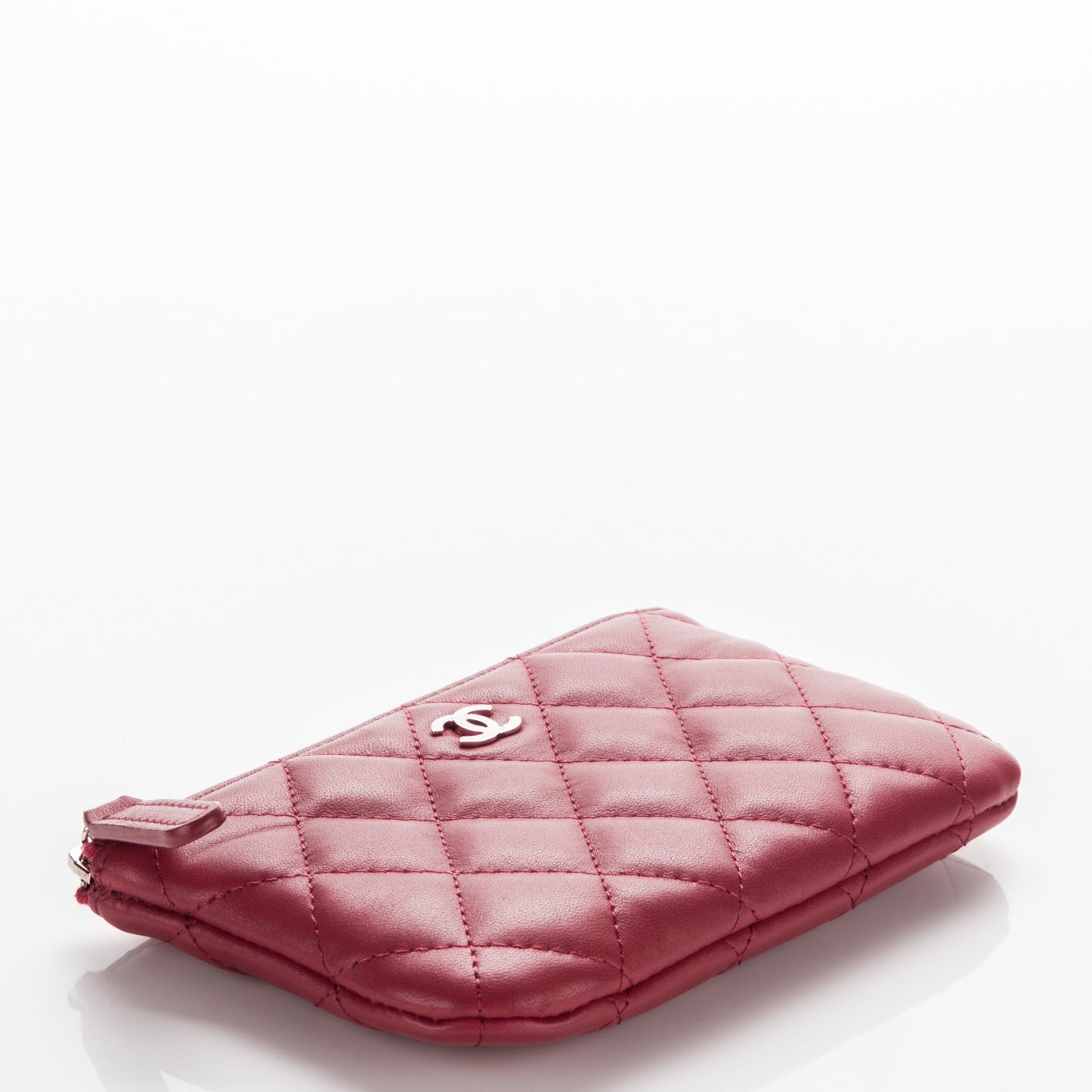 Lambskin Quilted Small Cosmetic Case Dark Pink