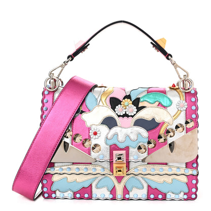 Fendi Metallic Calfskin Wonder Monster Kan I Shoulder Bag Pink Silver 1 of 9