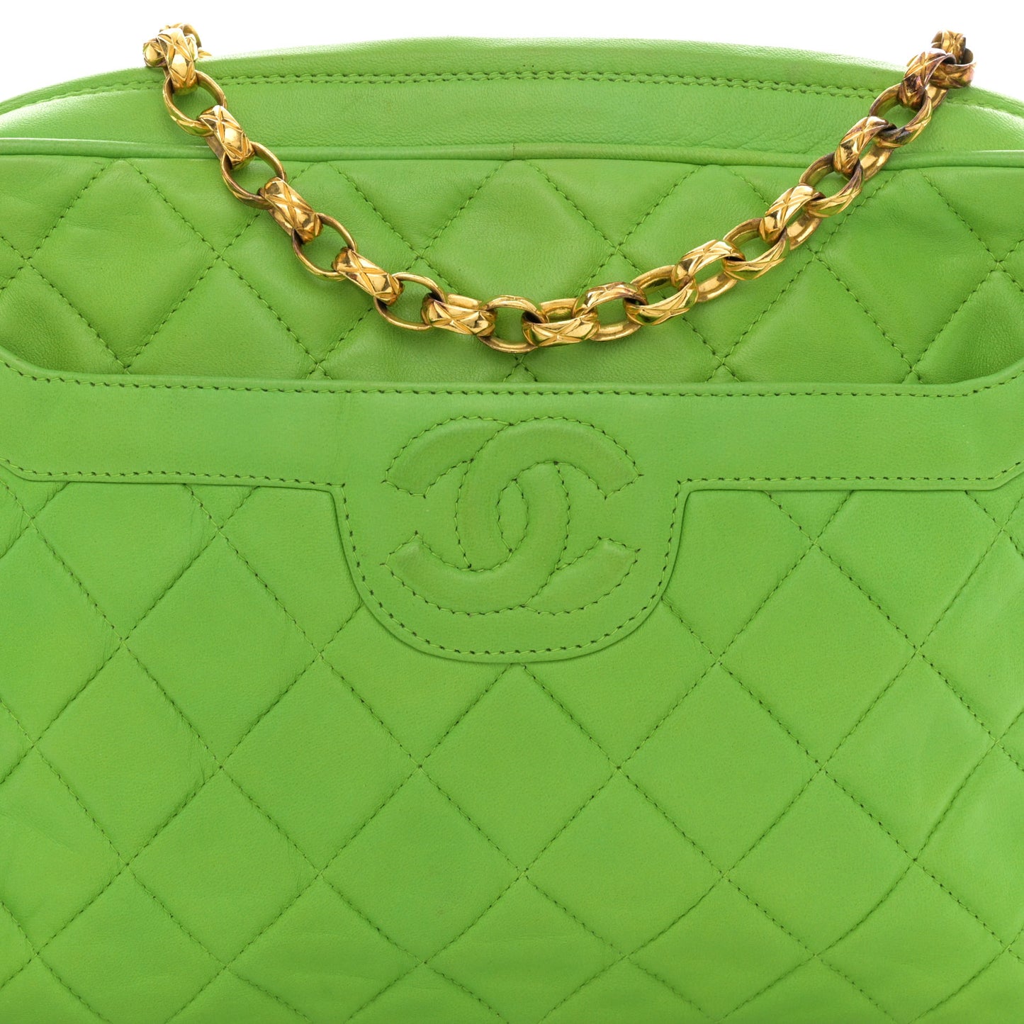 Lambskin Quilted Tassel Camera Case Green