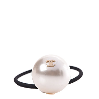 Chanel Pearl CC Hair Tie Black White 1 of 4