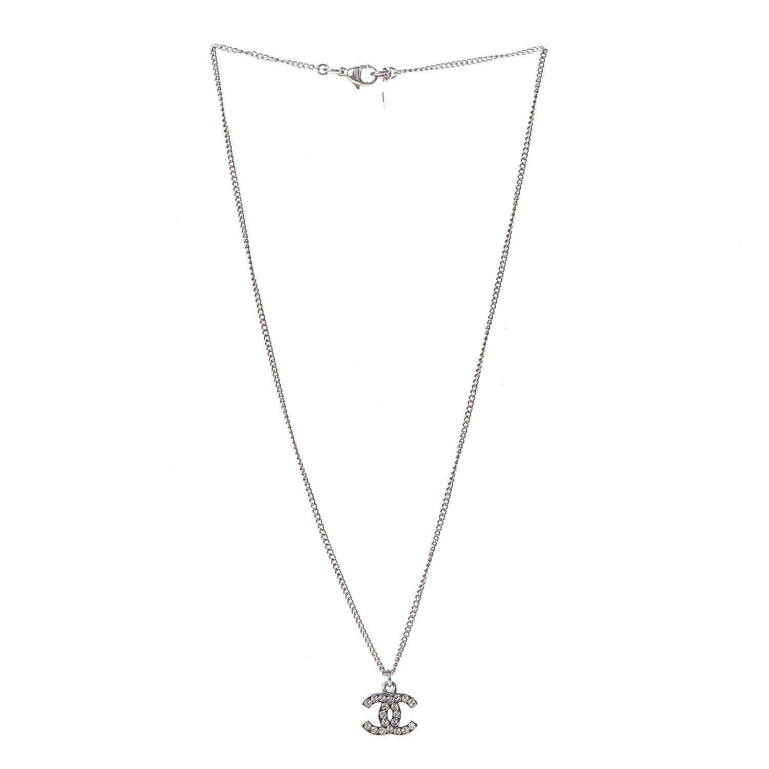Chanel Crystal Timeless CC Necklace Silver 3 of 6