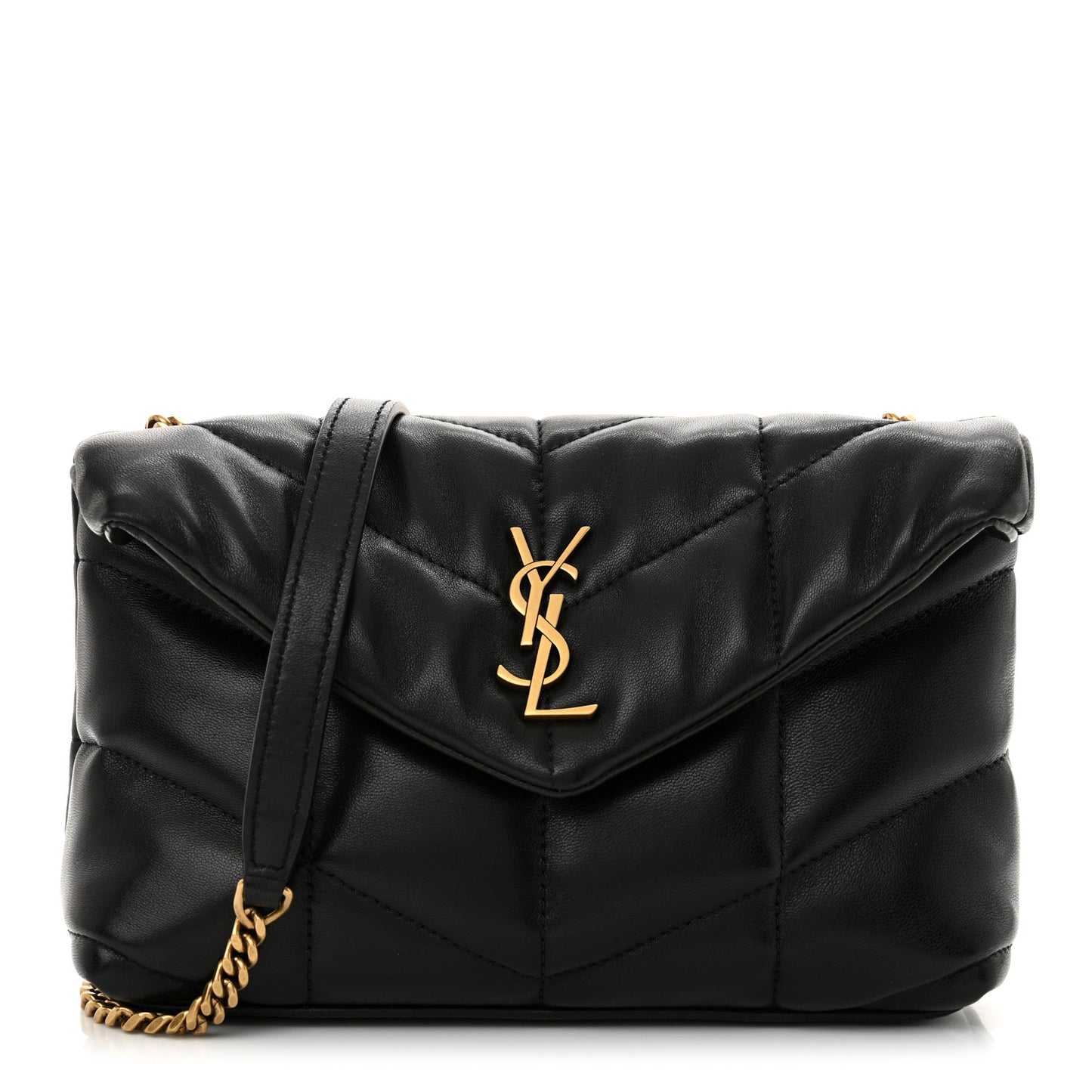 Lambskin Quilted Toy Loulou Puffer Monogram Chain Satchel Black