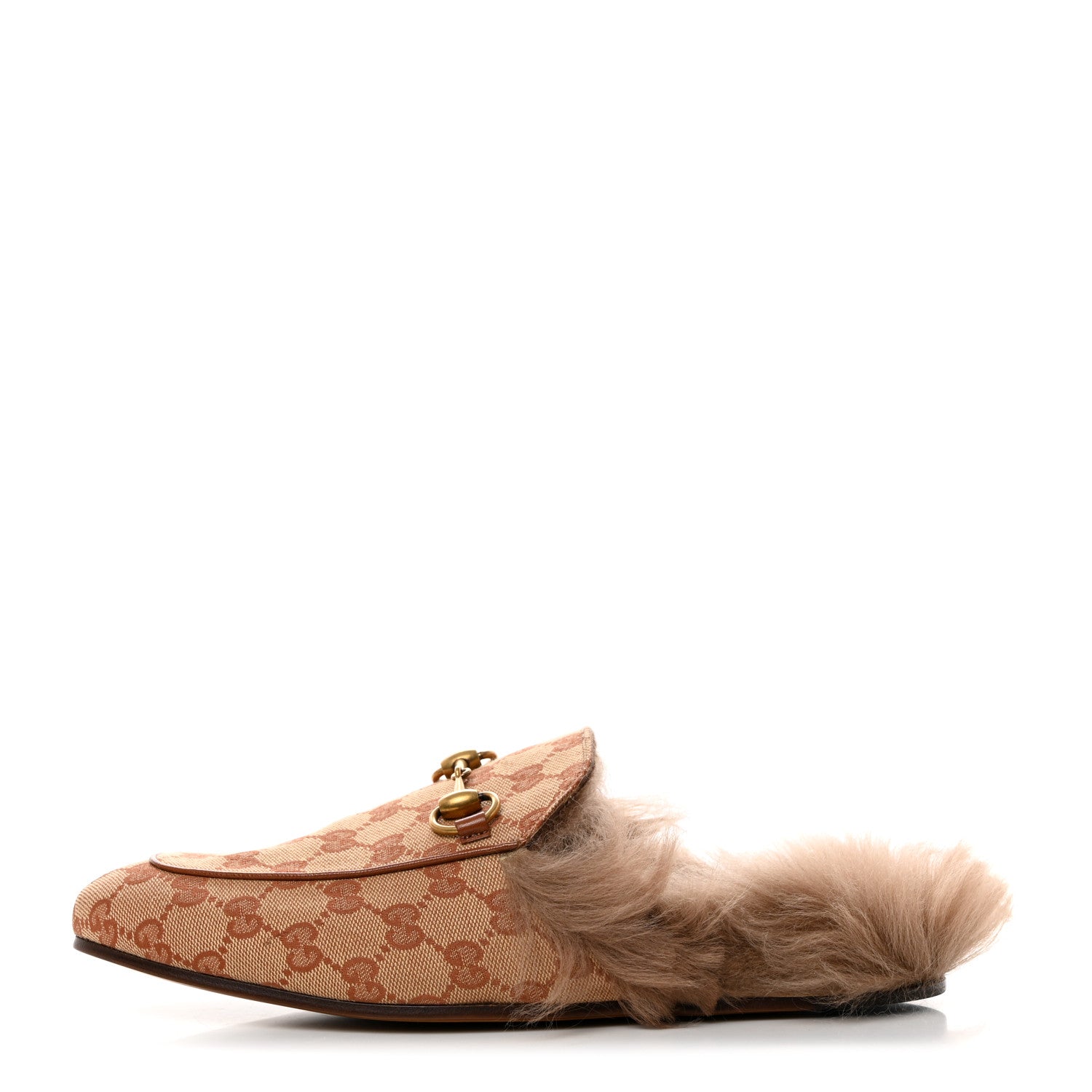 Gucci GG Monogram Fur Mens Princetown Slippers 7 Beige Ruggine Rust 1 of 8