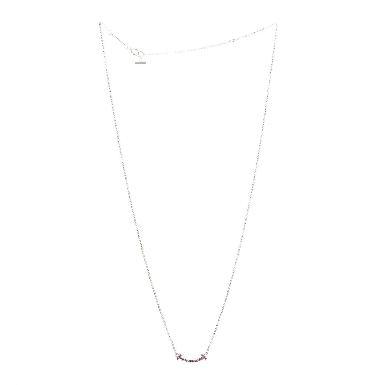 Tiffany 18K Rose Gold Pink Sapphire Mini T Smile Pendant Necklace 3 of 6