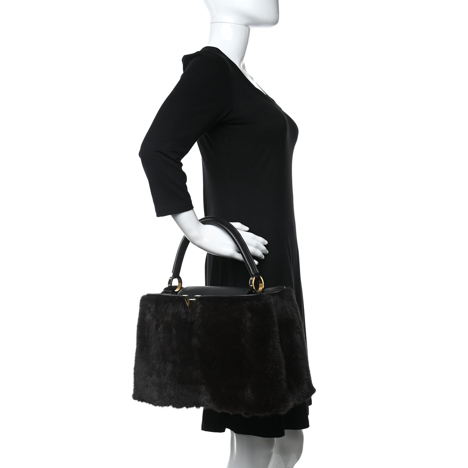 Louis Vuitton Mink Fur Capucines MM Dark Brown 2 of 9