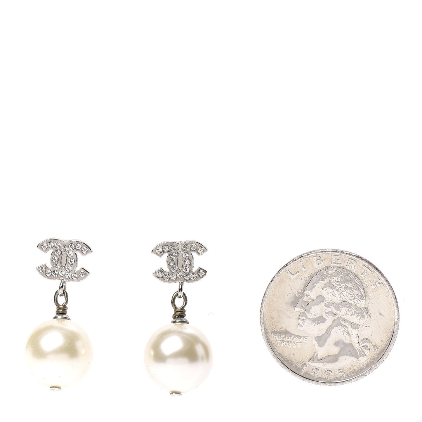 Crystal Pearl CC Drop Earrings Silver