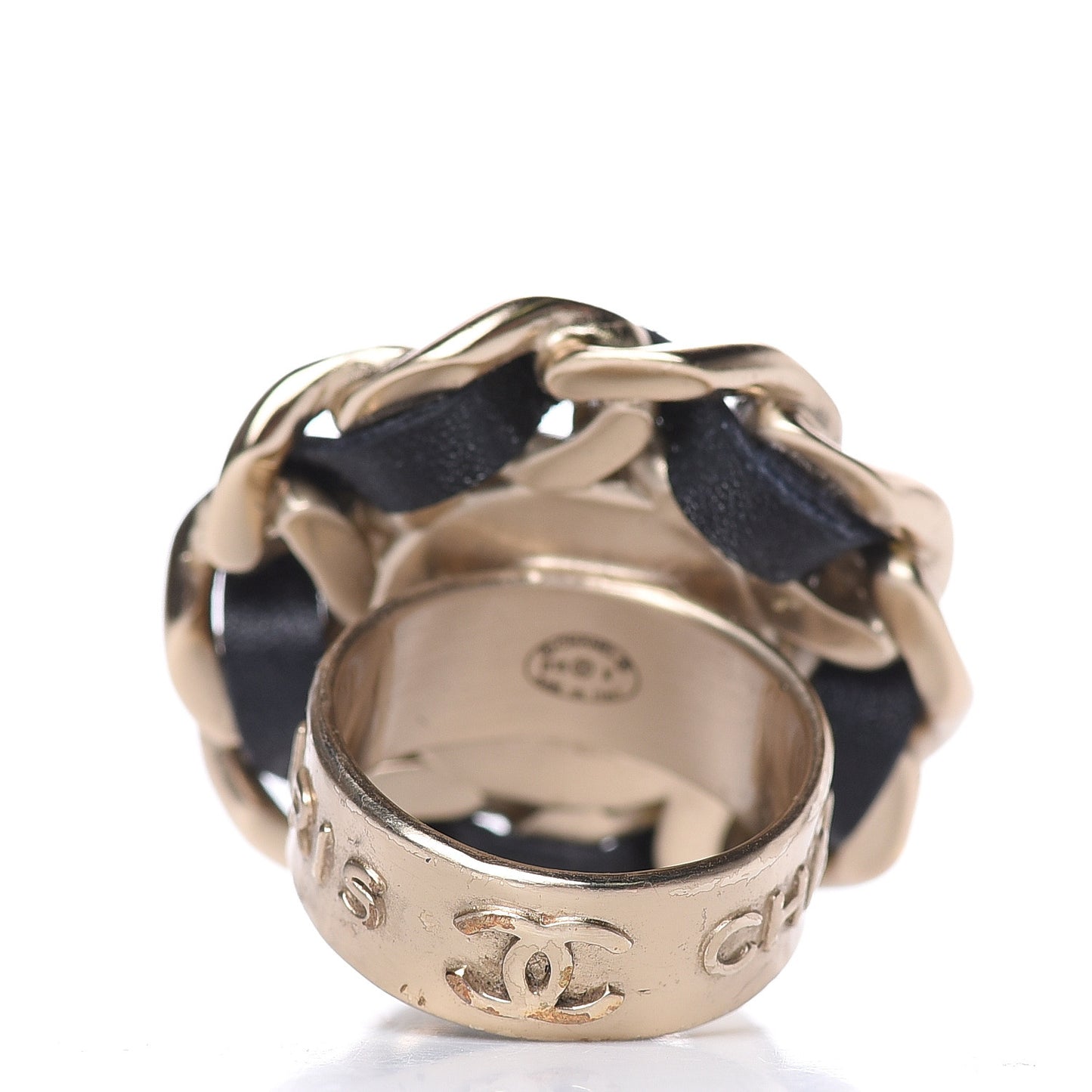 Pearl Lambskin CC Chain Ring 6 Gold