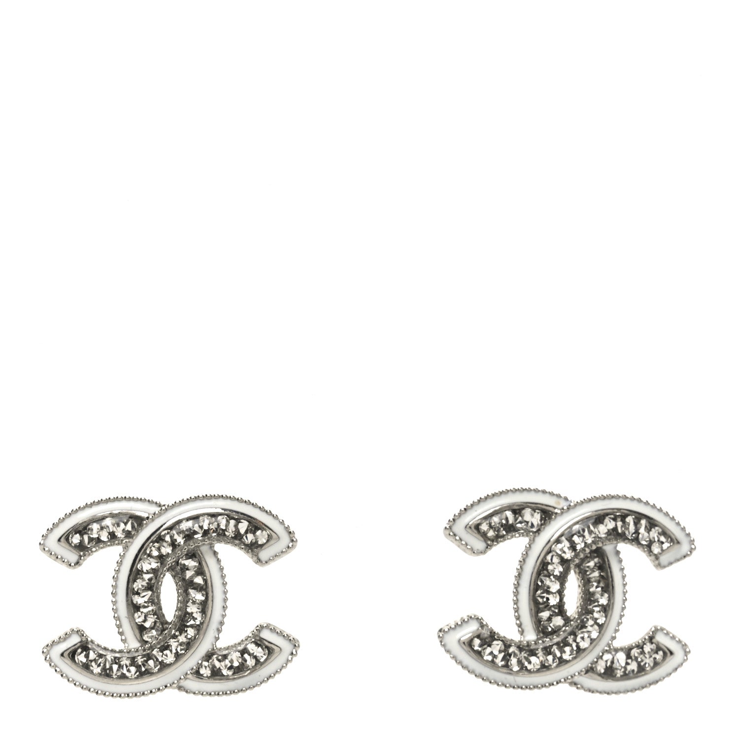 Chanel Crystal Resin CC Earrings Silver 1 of 5