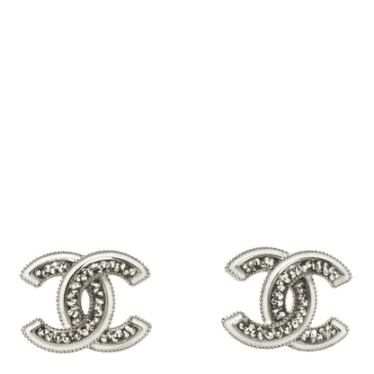 Chanel Crystal Resin CC Earrings Silver 1 of 5