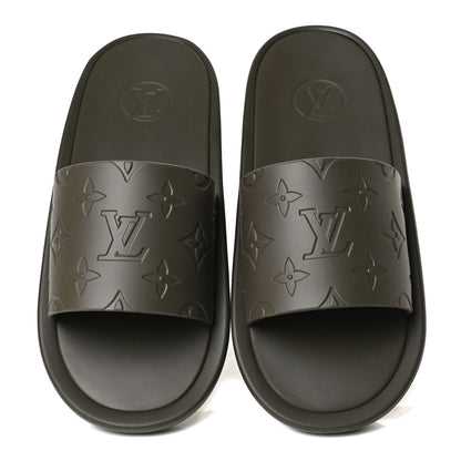 Louis Vuitton Matte Rubber Monogram Embossed Sunbath Slide Sandals 38 Khaki 5 of 11