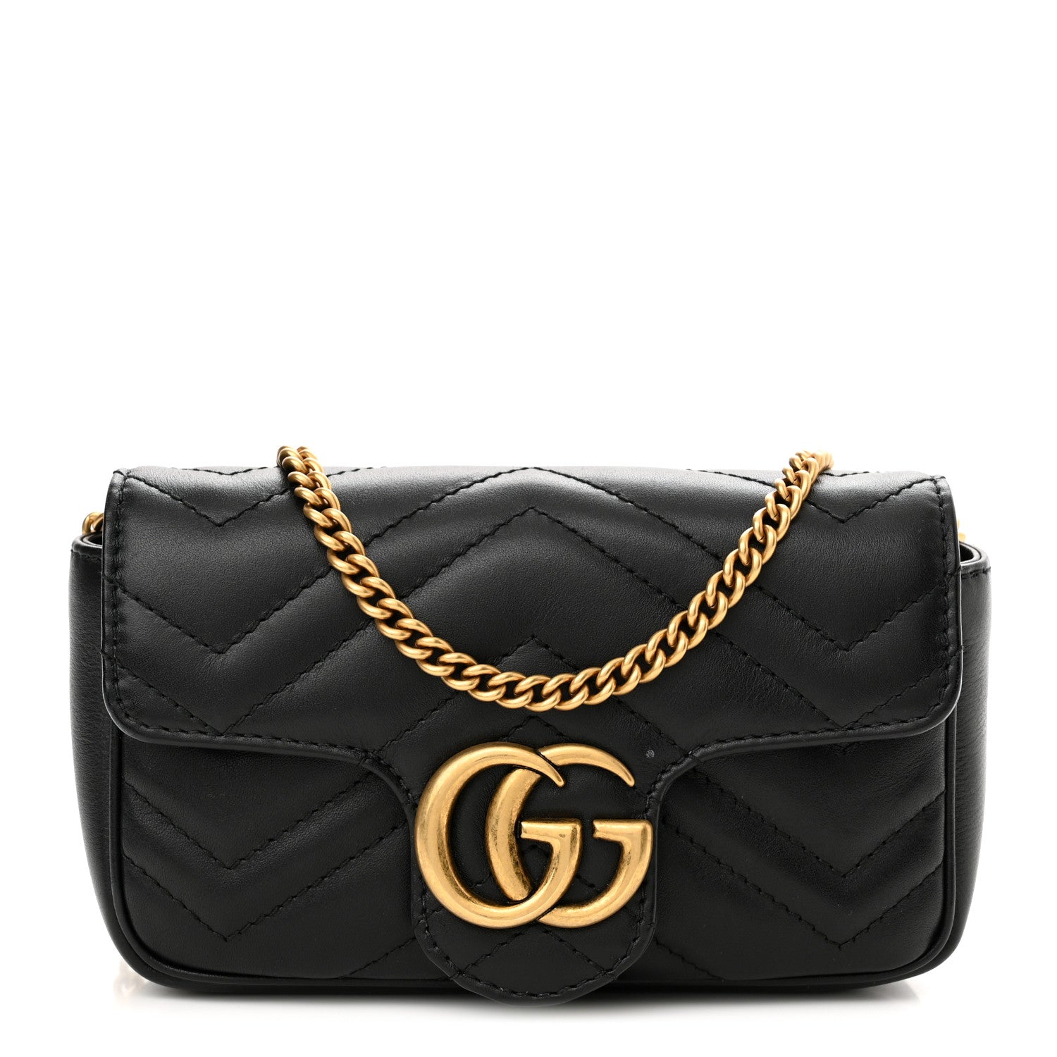 Gucci Calfskin Matelasse Super Mini GG Marmont Shoulder Bag Black 1 of 11