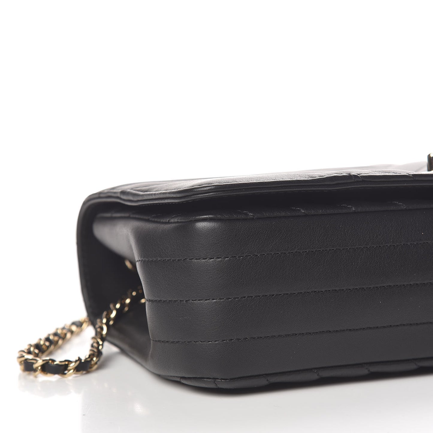 Calfskin Chevron Quilted Statement Flap Black