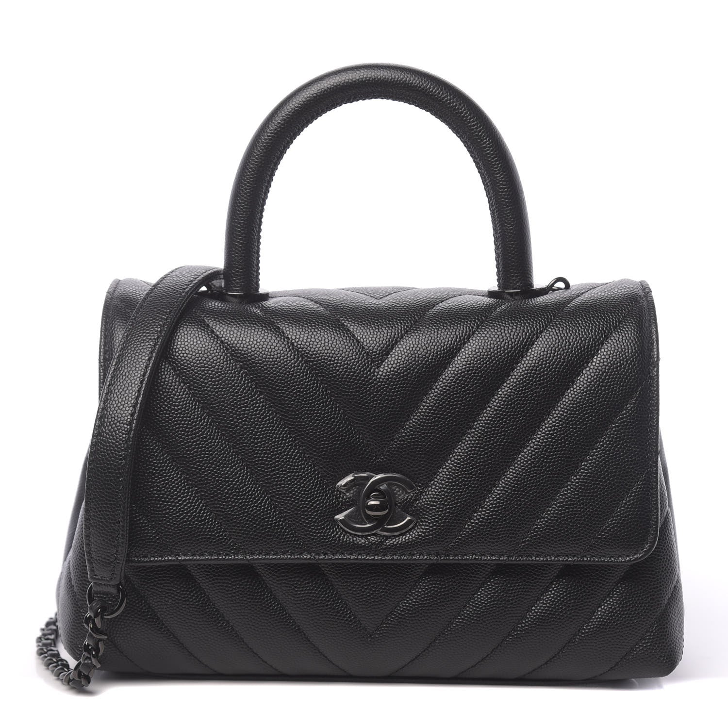 Chanel Caviar Chevron Quilted Mini Coco Handle Flap So Black 1 of 10