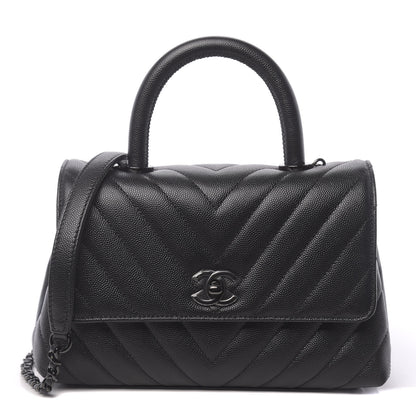 Chanel Caviar Chevron Quilted Mini Coco Handle Flap So Black 1 of 10