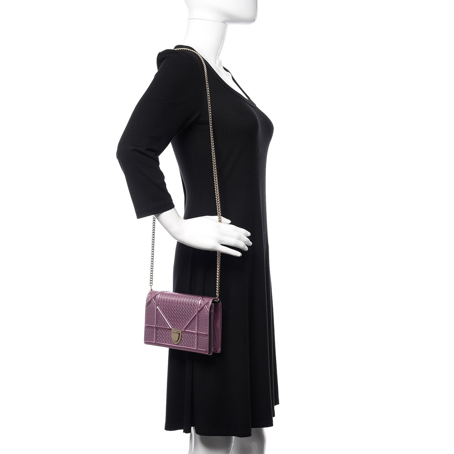 Metallic Patent Micro-Cannage Diorama Wallet on Chain Pouch Pink