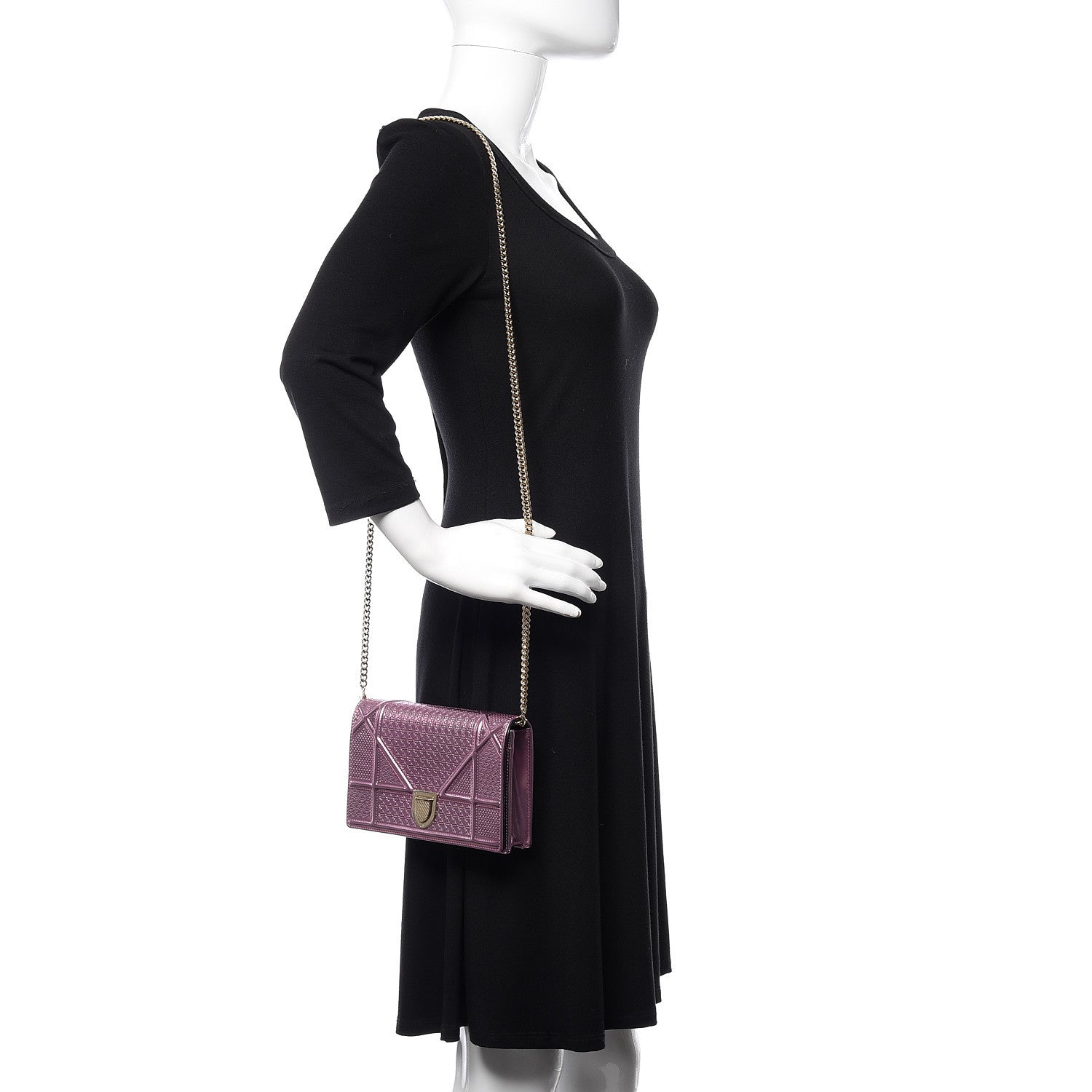 Christian Dior Metallic Patent Micro-Cannage Diorama Wallet on Chain Pouch Pink 2 of 9