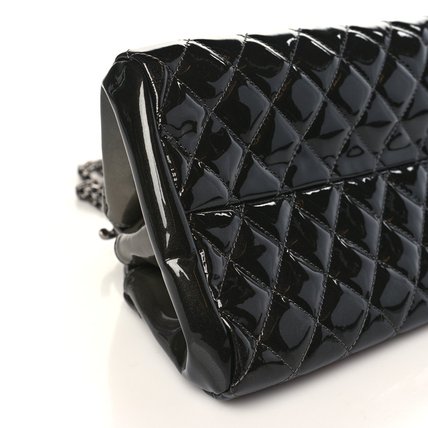 Chanel Metallic Patent Quilted Medium Just Mademoiselle Bowling Bag Silver Degrade 8 of 10