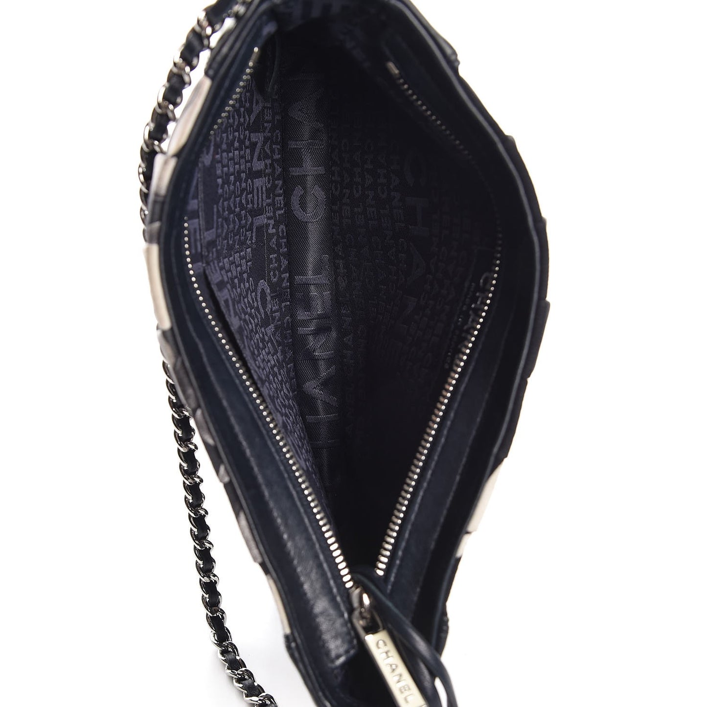 Lambskin Fabric Pleated Symbols Pochette Black