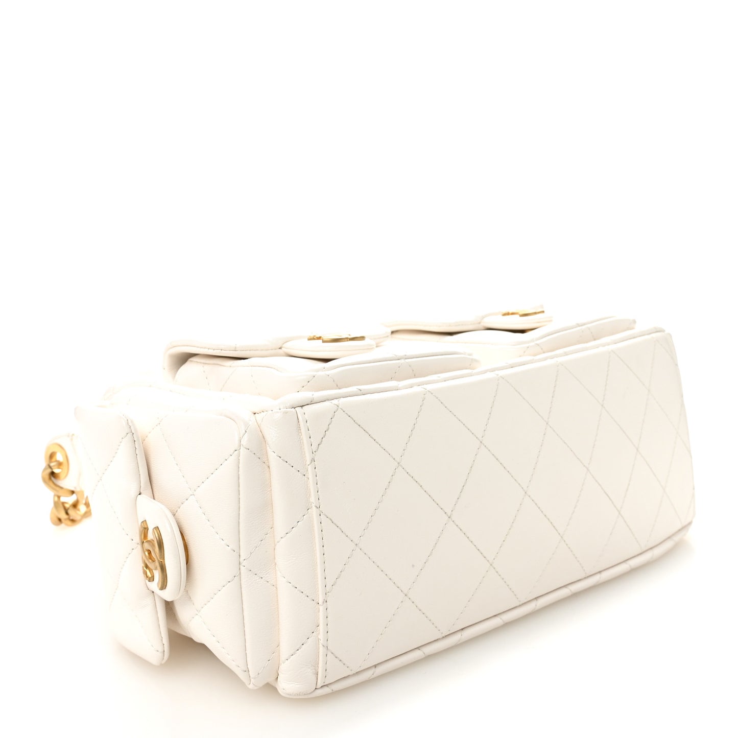 Shiny Lambskin Quilted Trendy Pockets Hobo White
