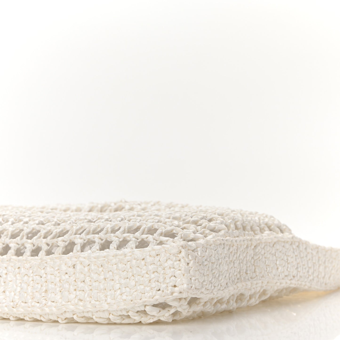 Yarn Raffia Effect Crochet Logo Embroidered Tote Bag White