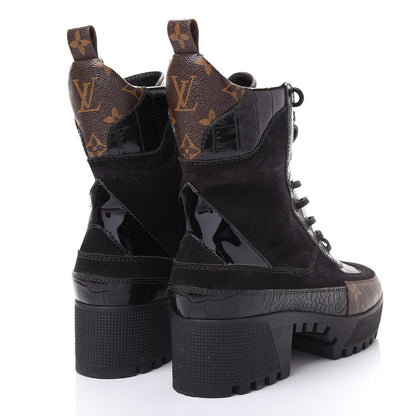 Louis Vuitton Suede Calfskin Monogram Laureate Platform Desert Boots 38.5 Black 4 of 11