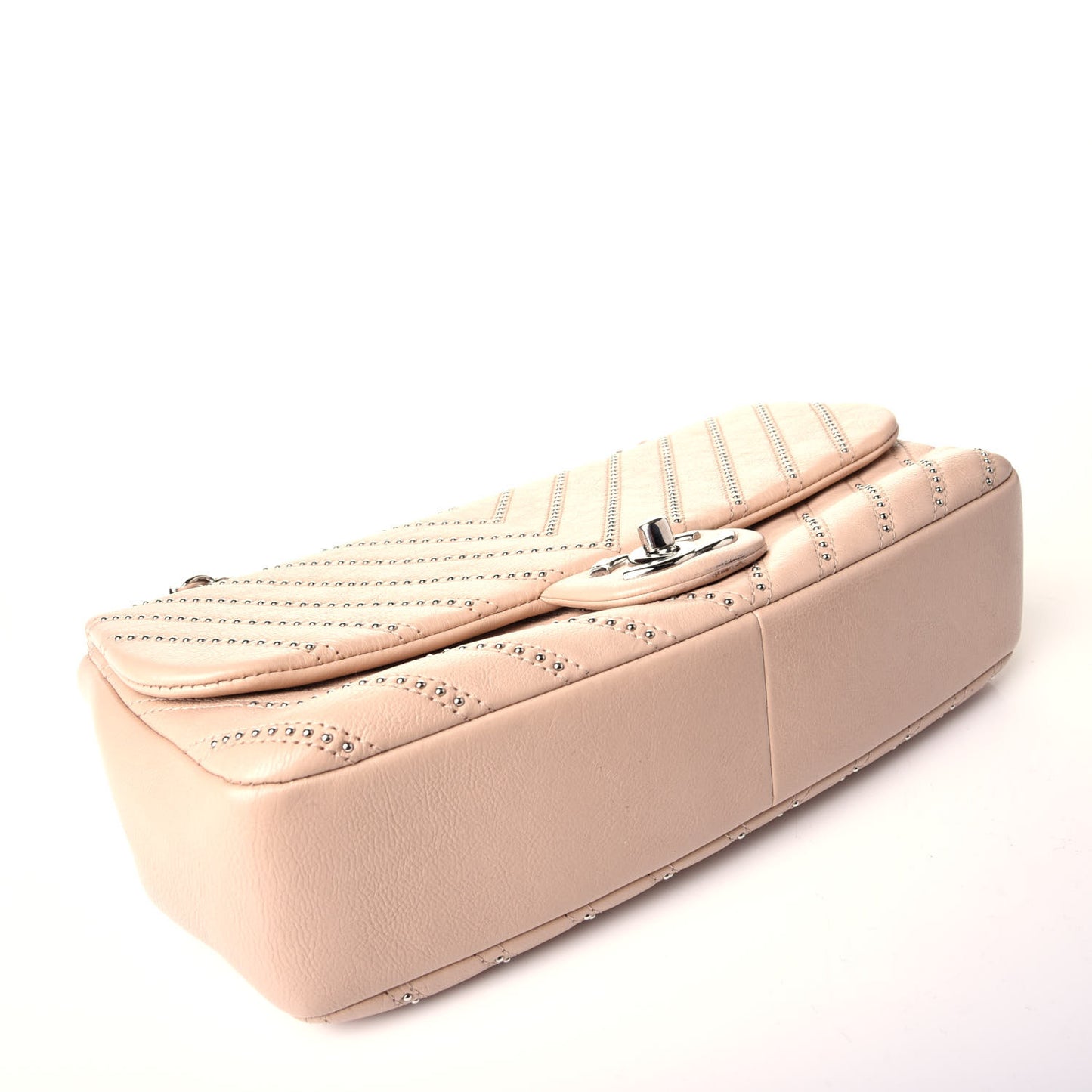 Calfskin Studded Chevron Quilted Medium Wars Flap Beige