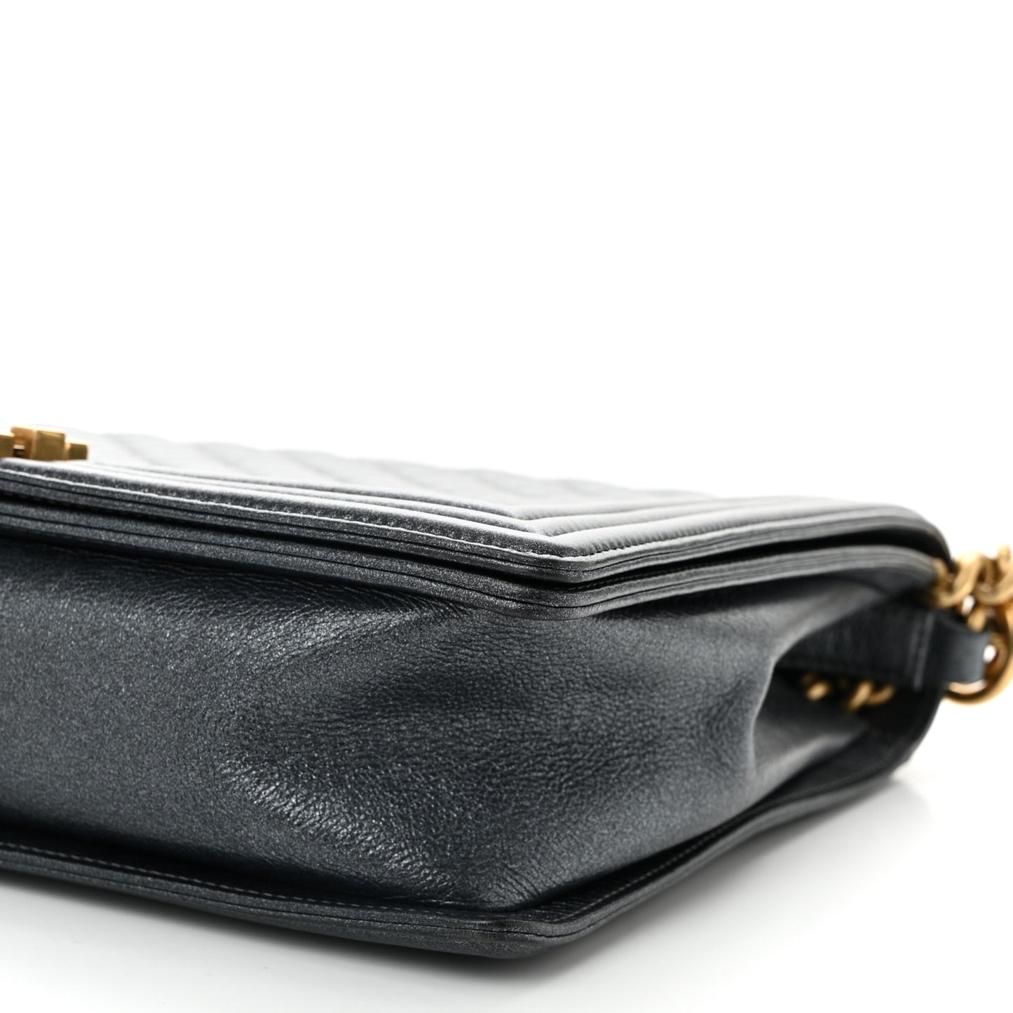 Metallic Calfskin Quilted Large Boy Flap Dark Grey