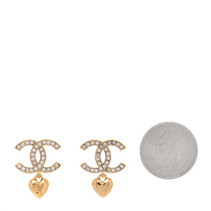 Chanel Metal Crystal CC Heart Drop Earrings Gold 3 of 5