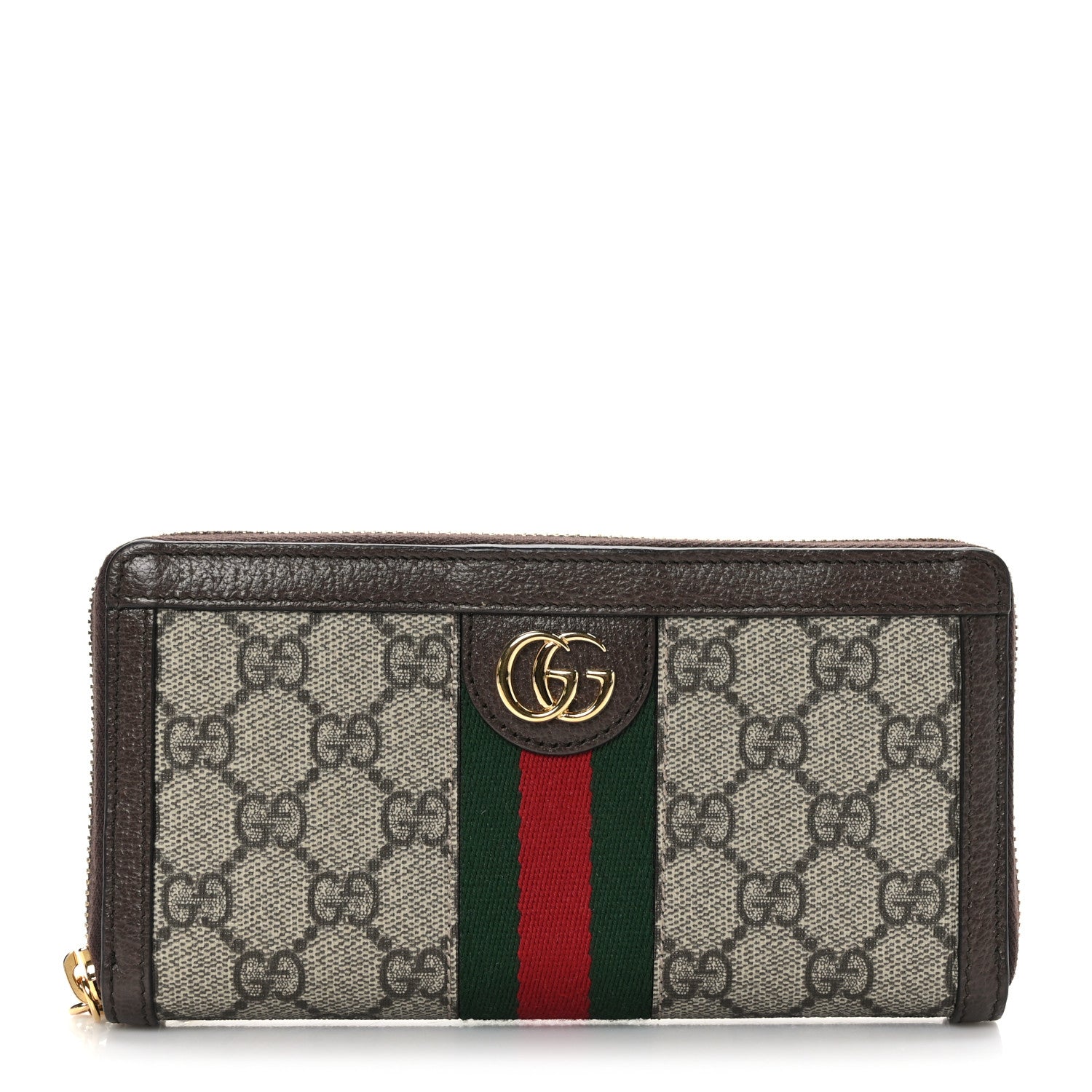 Gucci GG Supreme Monogram Web Ophidia Zip Around Wallet Brown 1 of 6