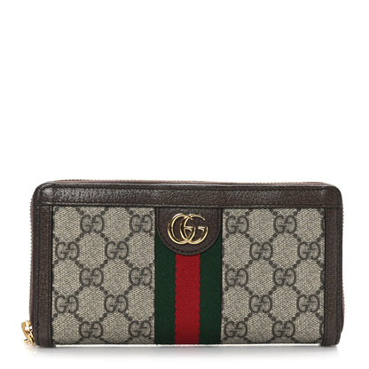 Gucci GG Supreme Monogram Web Ophidia Zip Around Wallet Brown 1 of 6