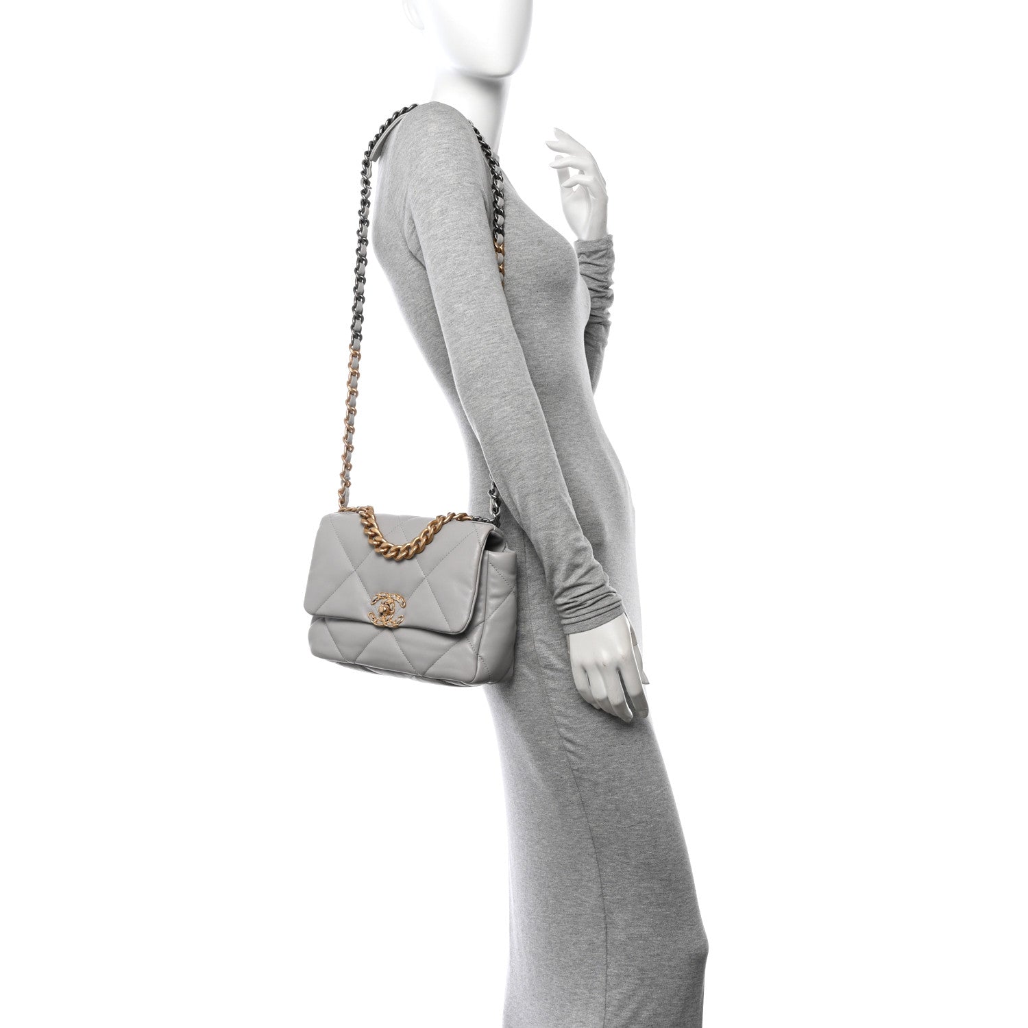 Chanel Lambskin Quilted Medium Chanel 19 Flap Grey 2 of 12