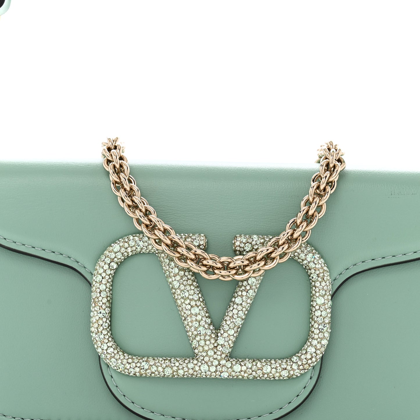 Calfskin Crystal Vlogo Loco Shoulder Bag Morning Dew