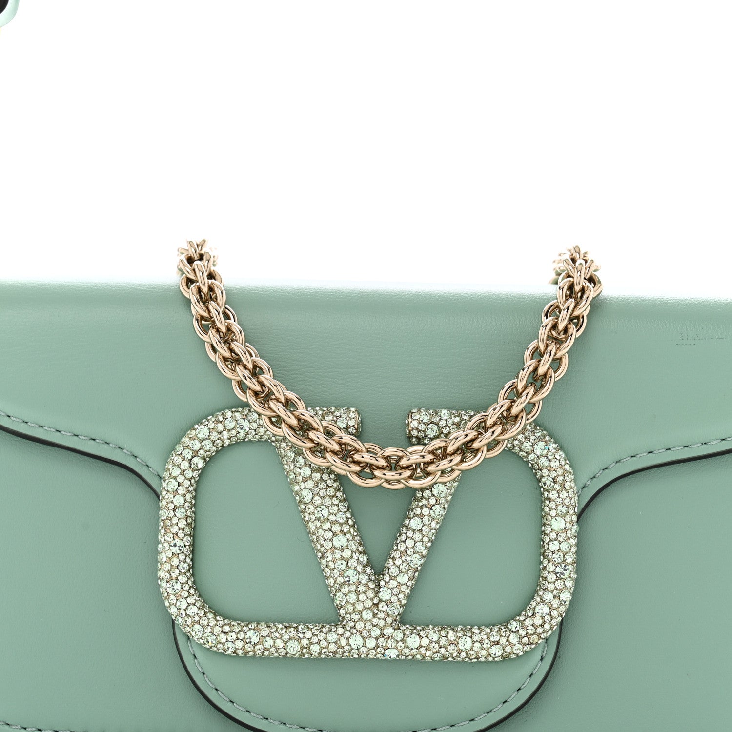 Valentino Garavani Calfskin Crystal Vlogo Loco Shoulder Bag Morning Dew 8 of 13