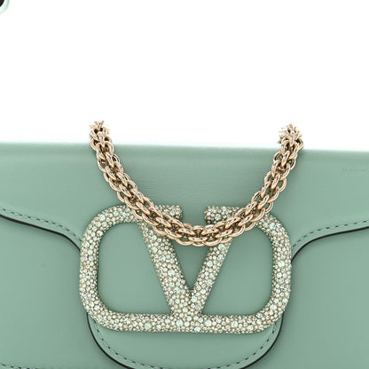 Valentino Garavani Calfskin Crystal Vlogo Loco Shoulder Bag Morning Dew 8 of 13