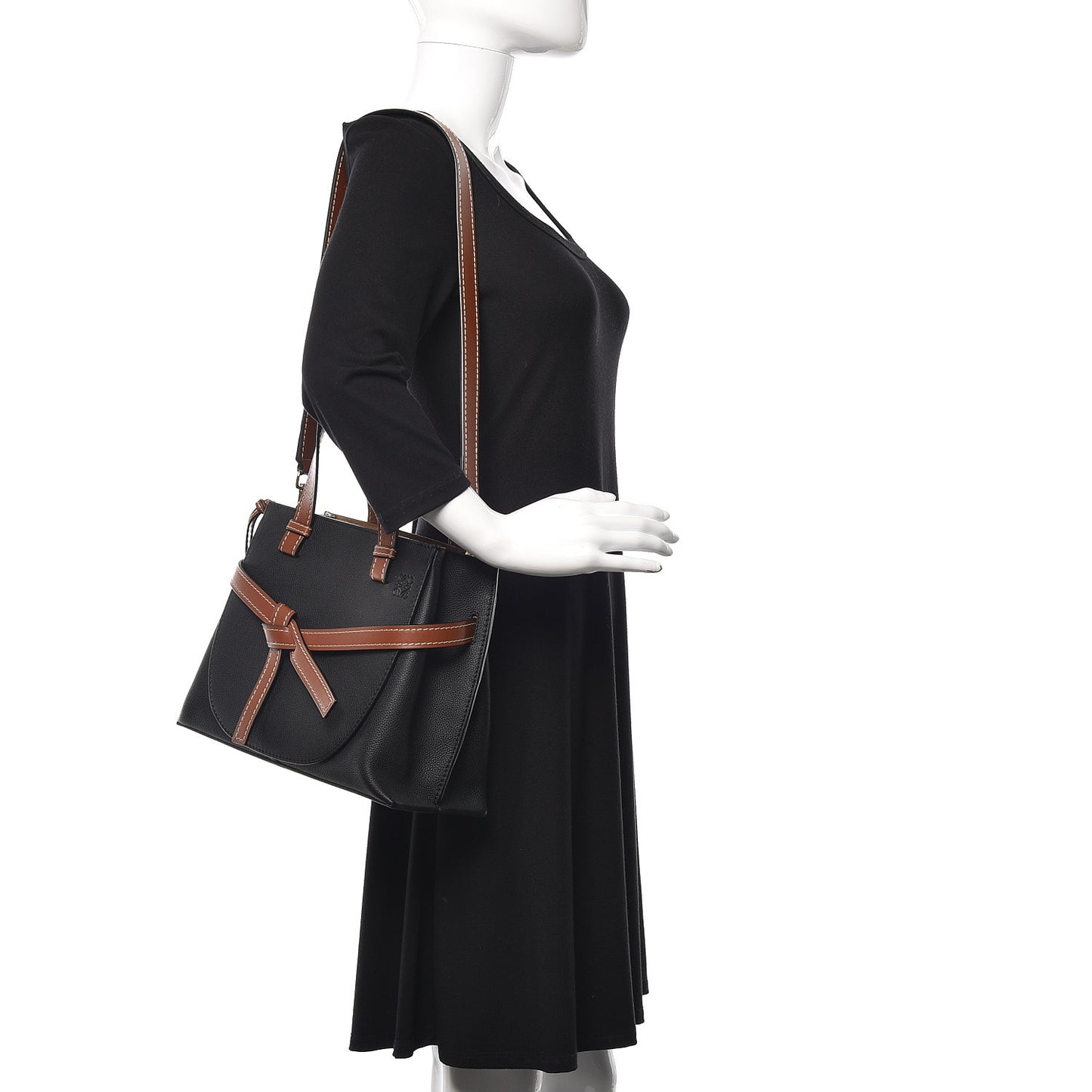 Calfskin Small Gate Tote Pecan Black