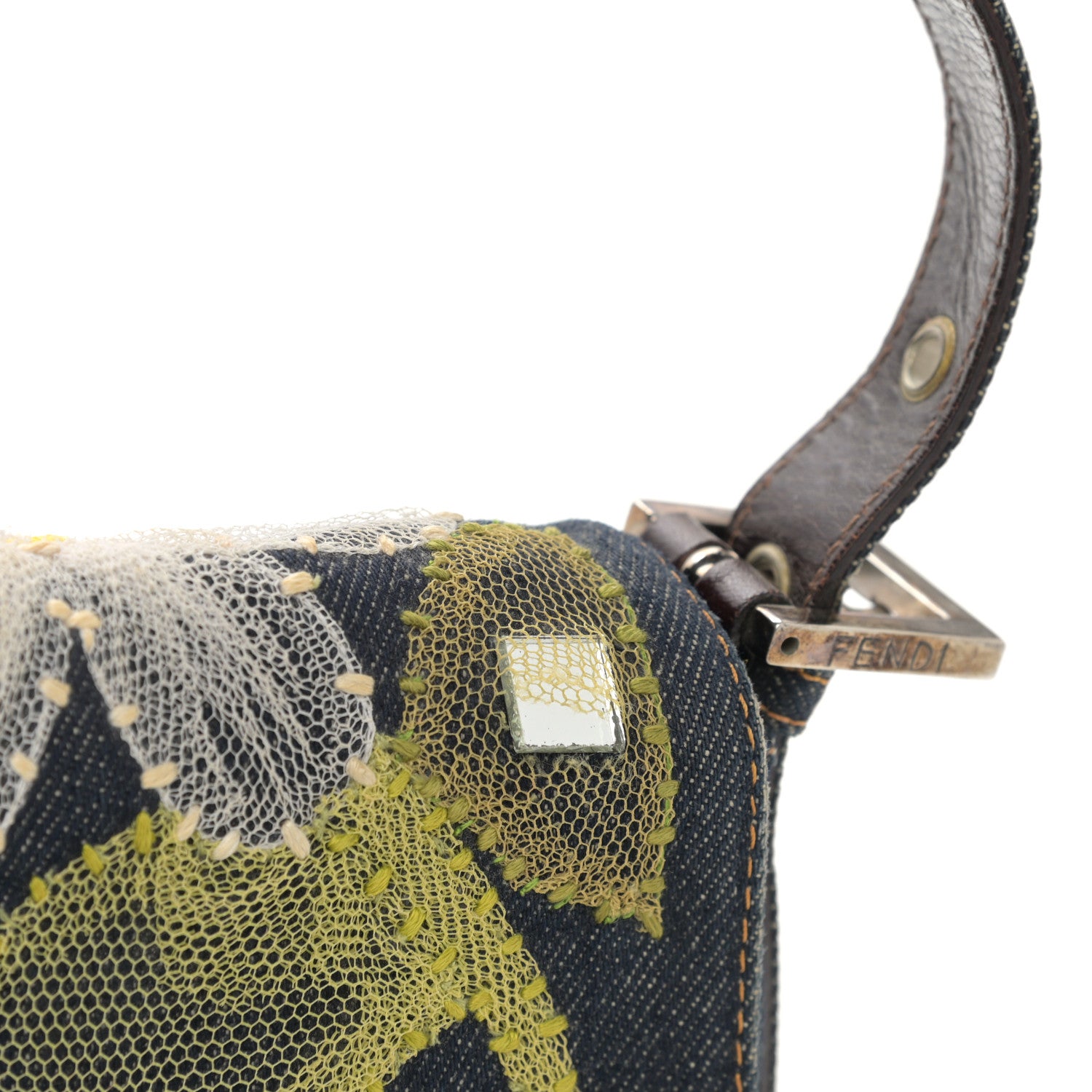 Fendi Denim Flower Applique Baguette Blue 11 of 16