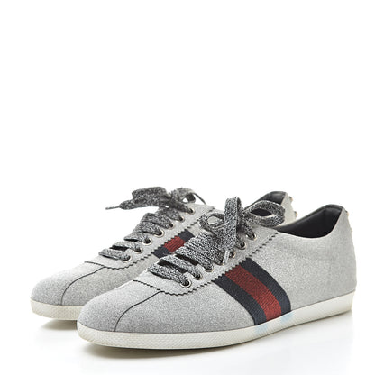Gucci Glitter Fabric Studded Web Sneakers 38 Silver 3 of 17